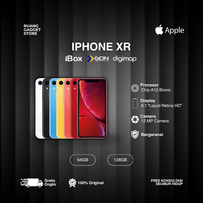 IPHONE XR SECOND iBOX - DIGIMAP - GDN 64GB 128GB 256GB Merah Putih Biru Orange Hitam Kuning Orange
