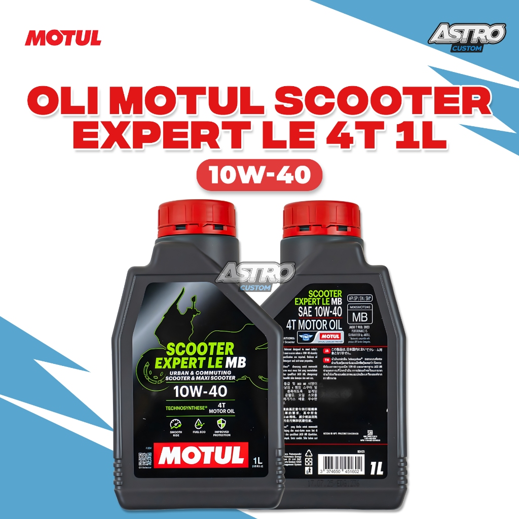 MOTUL Oli Motor SCOOTER EXPERT LE 4T 10W40 JASO MB API SM 0.8L Oli Matic CVT