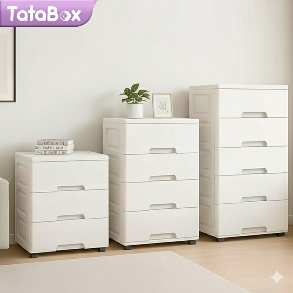 Tatabox Lemari Laci Aesthetic Lemari Pakaian Plastik Susun Lemari Serbaguna Putih Minimalis