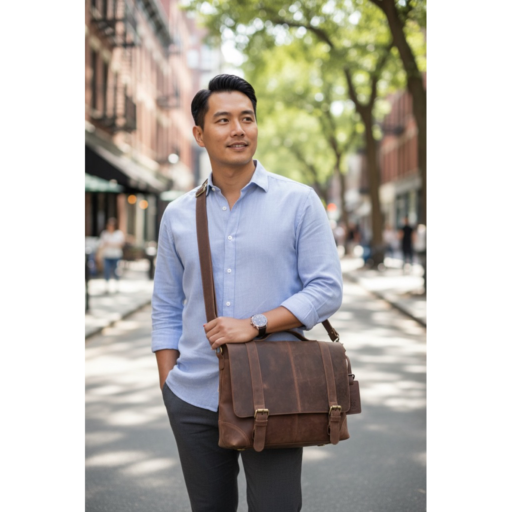 Tas Cowo Cewe Pria Wanita Unisex Kulit Asli Selempang Bahu Sandangbahu Laptop Casebag Notebook Carri