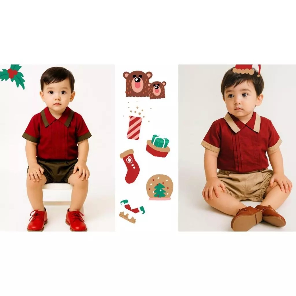 Baju bayi setelan kemeja 0-18 bulan rompi celana pesta kondangan fashion kostum natal anak bayi cowo