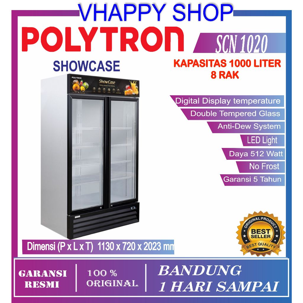 Showcase 2 Pintu Polytron 1000 Liter Display Cooler SCN-1020 Garansi Resmi