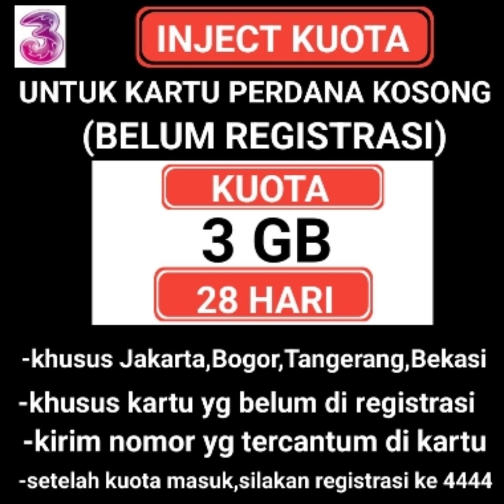 Inject Kuota Tri Paket Data Tri Kartu Perdana Kosongan