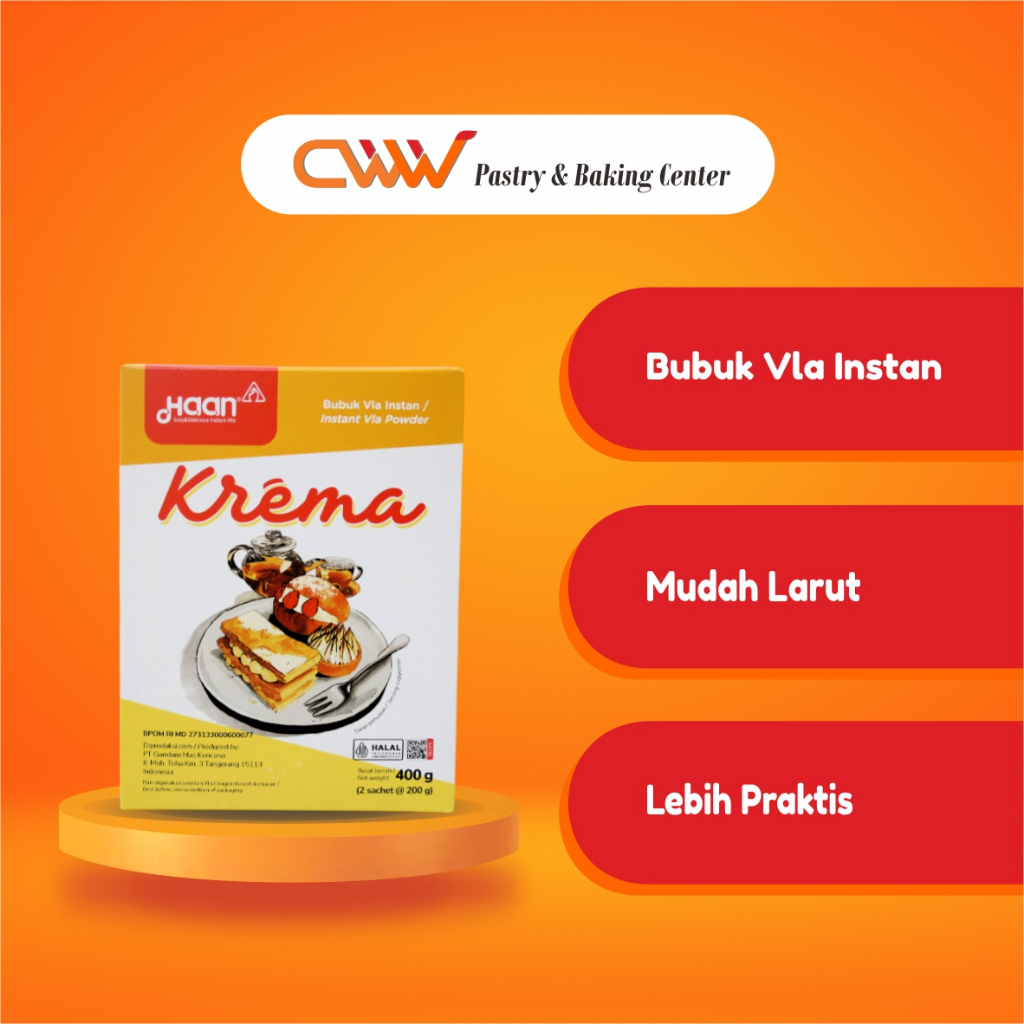 Haan Krema Tepung Custard Vla Bubuk Powder 400g Filling Isian Cake Kue Roti Soes