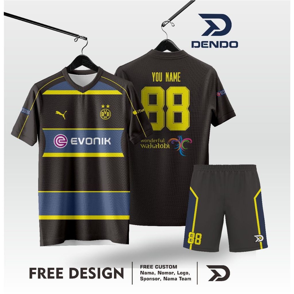 Jersey Futsal custom | Jersey Sepak Bola | Blue Flower Free Custom Name Set
