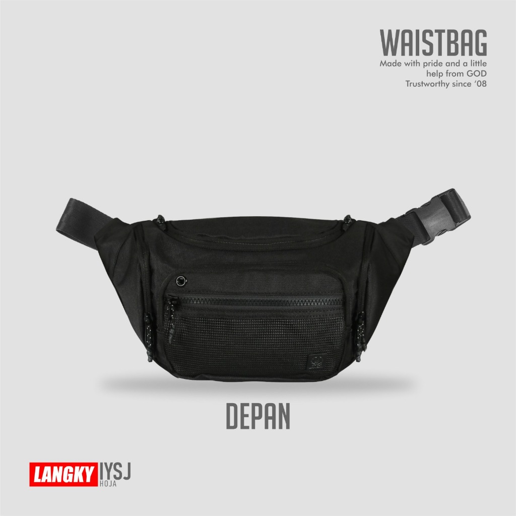 Tas Pinggang Waistbag Pria Kecil Waterproof Anti Air Langky Waist Bag  IYSJ HOJA - Black