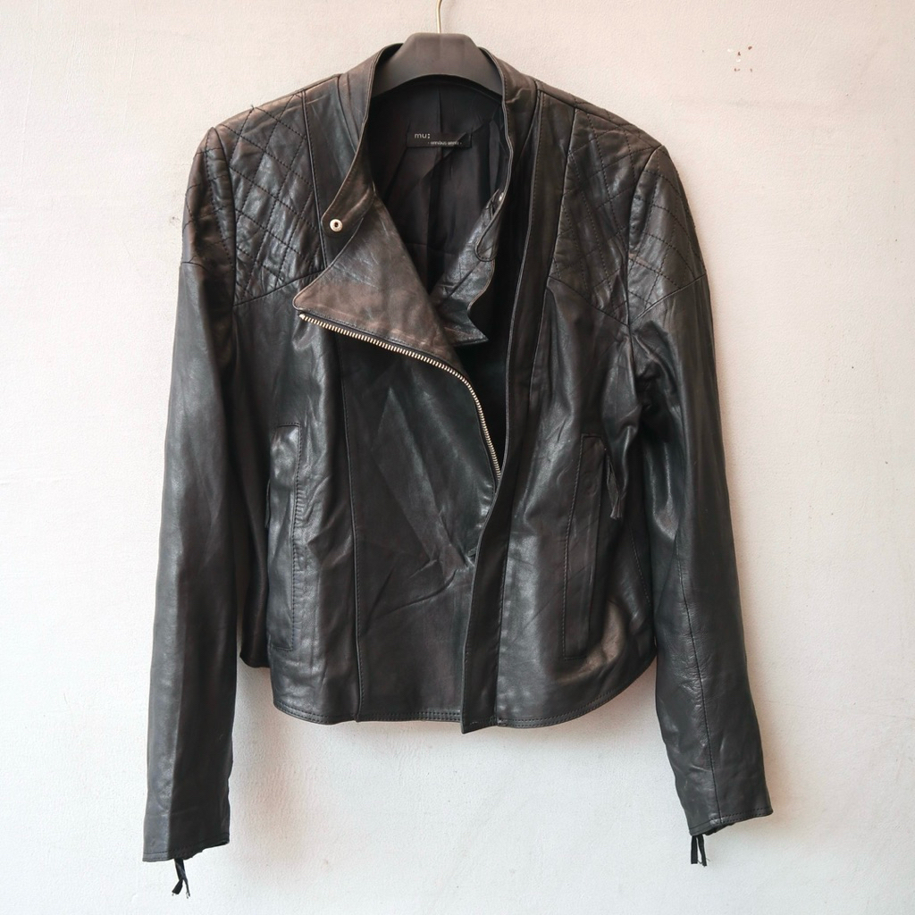 Jaket kulit asli M fit L biker cewek ramones crop rider cropped jaket motor wanita casual preloved