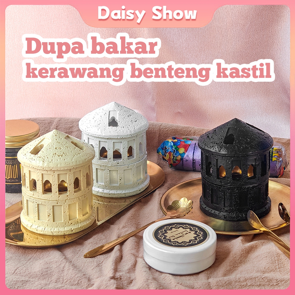 Tempat Bakar Dupa Nordic Style Mabkharah Bulat Lubang-Lubang Desain Kastil Romawi Minimalis Dupa Bur
