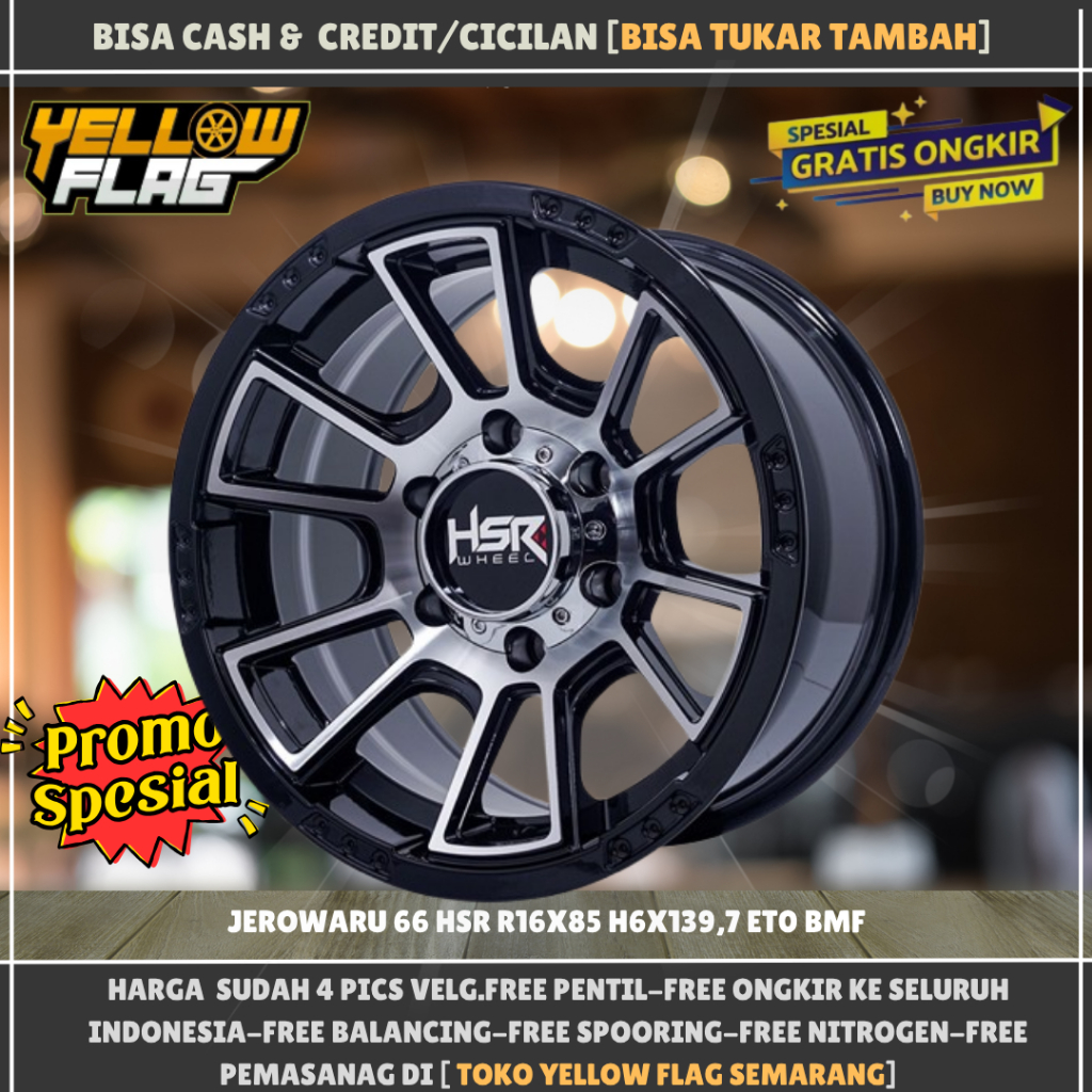 Velg mobil ring 16 lubang 6 HSR JEROWARU pcd 6x139 offset 0 lebar 8,5 r16 black machine face