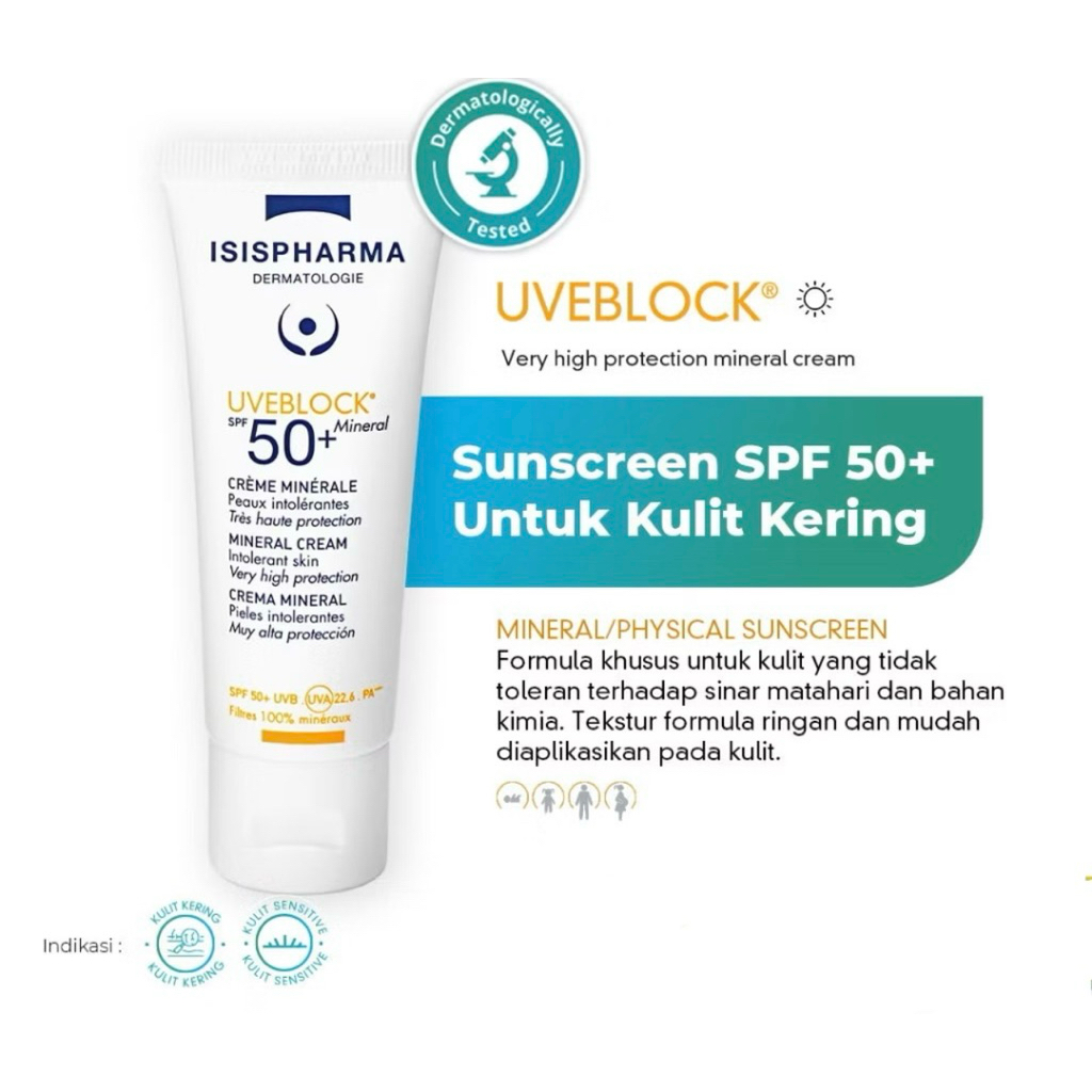 ISISPHARMA UVEBLOCK SPF50+ MINERAL CREAM- Invisible putih SPF50+ 40ml
