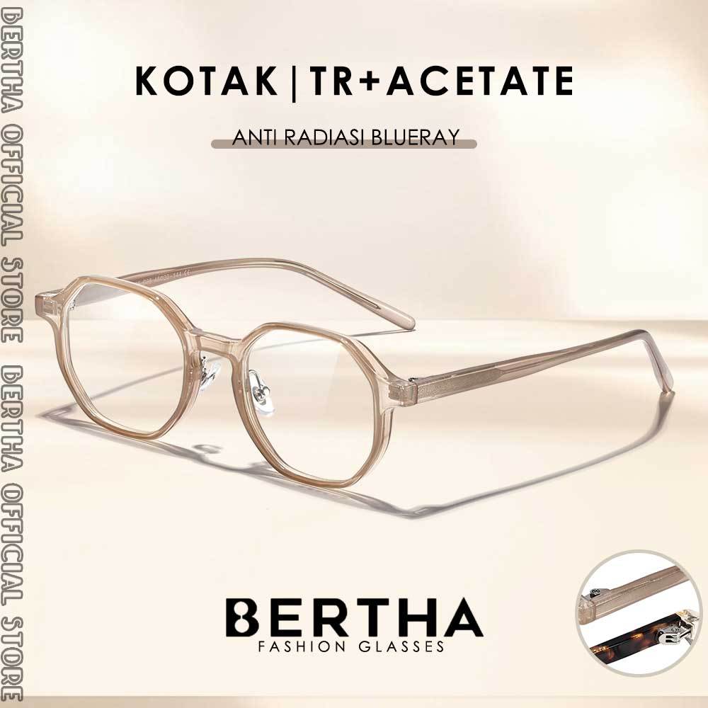 Bertha Kacamata Antiradiasi Blueray Bentuk Kotak Bahan Tr90+Acetate Ringan Kokoh Fashion Wanita Dan 
