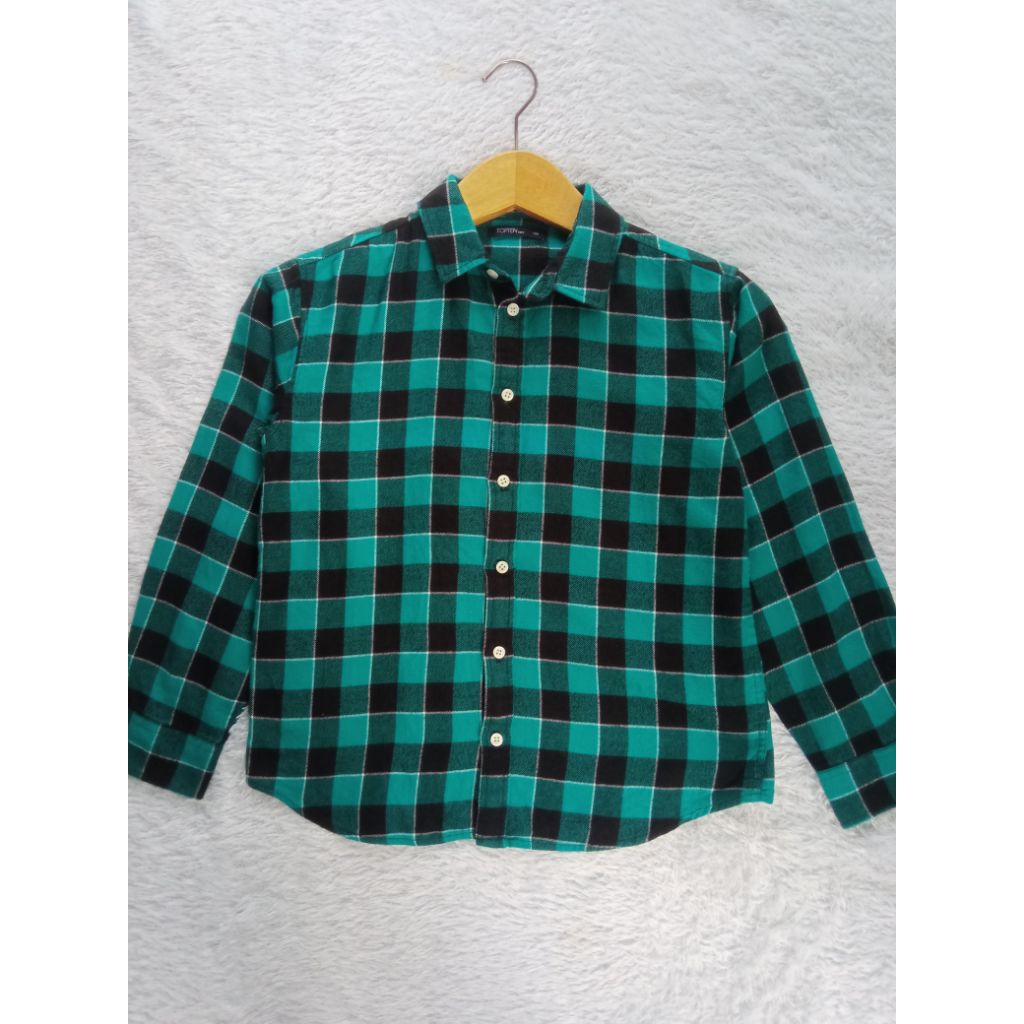 Kemeja Topten Kotak Hijau Tosca Emerald Hitam Putih