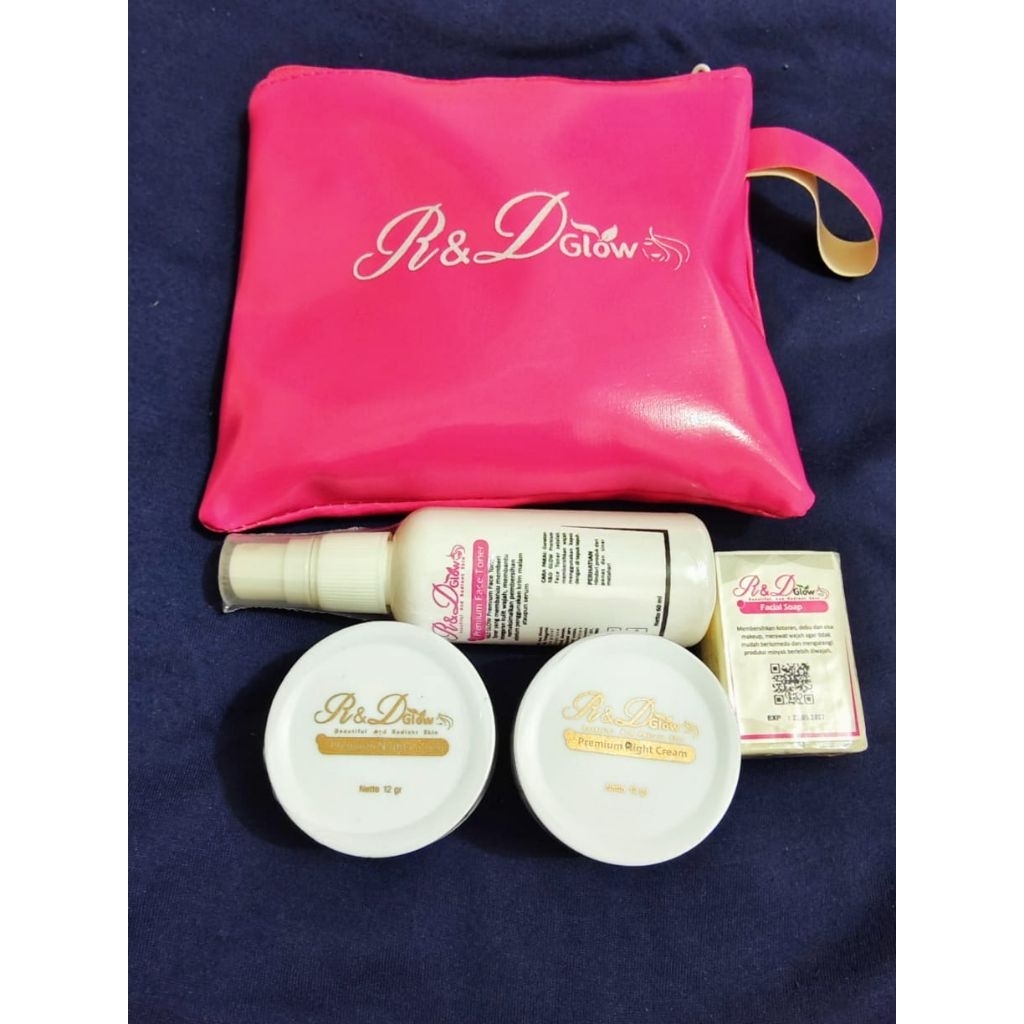 R&D Glow Premium  isi 2 cream malam, toner, dan facial wash tanpa cream siang ORIGINALw