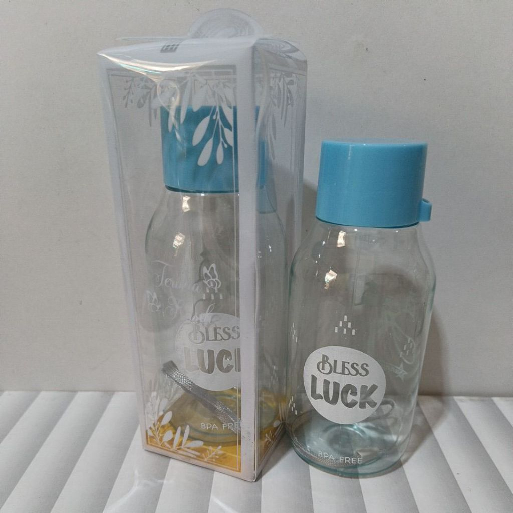 ( 10 pcs ) BOTOL MINUM PLASTIK BLES LUCK KEMAS MIKA MOTIF