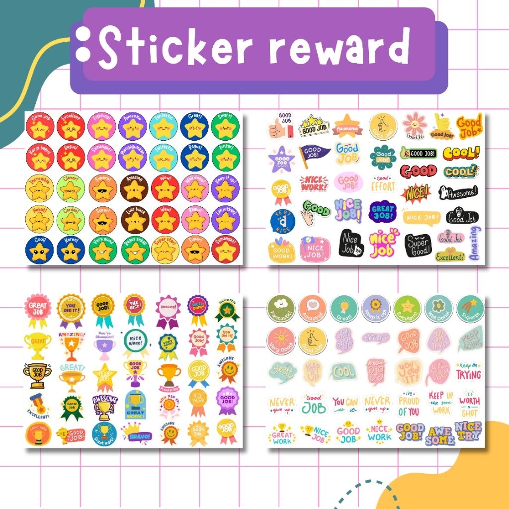STICKER REWARD STIKER REWARD STIKER PENGHARGAAN BINTANG PIALA MEDALI LUCU