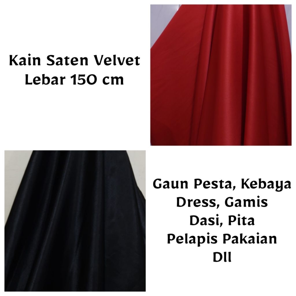 Kain Saten Velvet Merah dan Hitam Lebar 150 cm