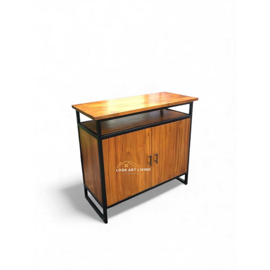Lookartliving Meja tv Minimalis Jati Rangka Besi Hollow / Kabinet Tv