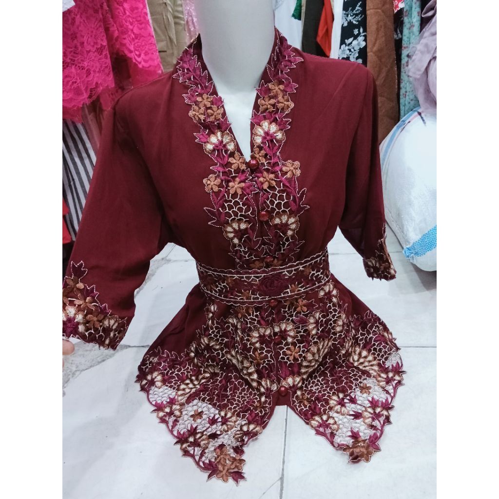 BAJU ATASAN KEBAYA FULL BROKAT GLITER MIX BORDIR LENGAN 7/8 KANCING DEPAN KERAH V BAHAN FULL BROKAT 