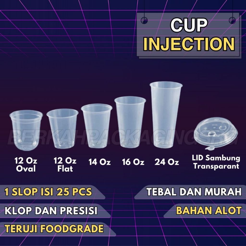 [25 PCS] CUP INJECTION 12 OZ, 14 OZ, 16 OZ, 24 OZ + TUTUP/LID CUP INJECTION