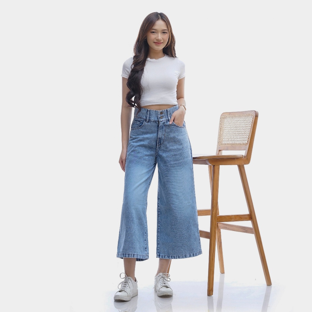 JO Highwaist Kulot Jeans 7/9 Celana Jeans Kulot Kancing 2 Celana Panjang Jeans double button