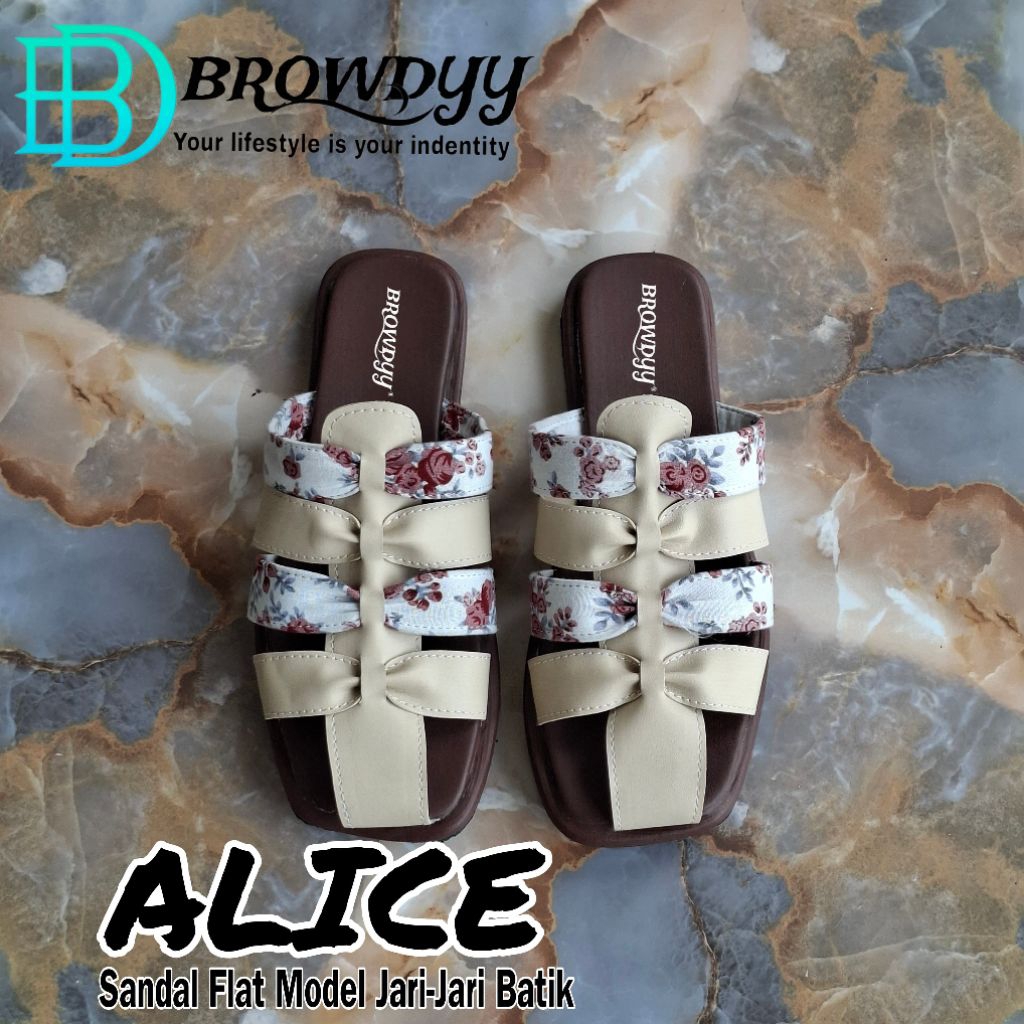 BROWDYY - ALICE SANDAL FLAT WANITA KEKINIAN MODEL JARI JARI RAJUT MOTIF BATIK TREND MASA KINI