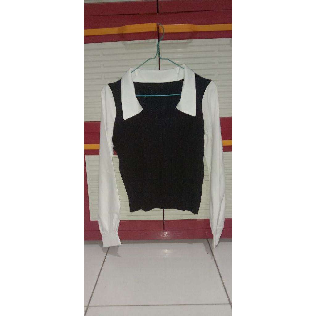 baju crop semi rajut lengan semi balon