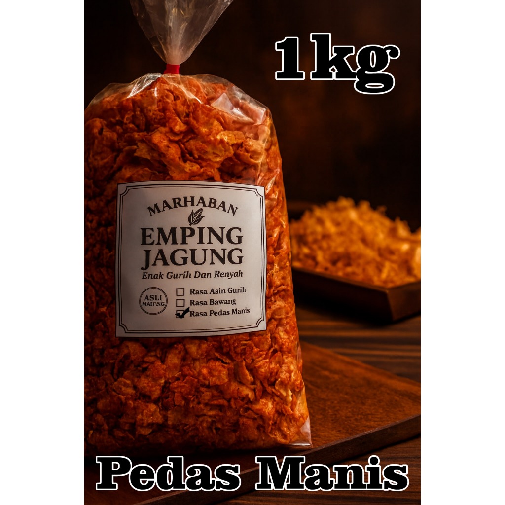 Emping Jagung Pedas Manis 1kg Marhaban Asli Malang