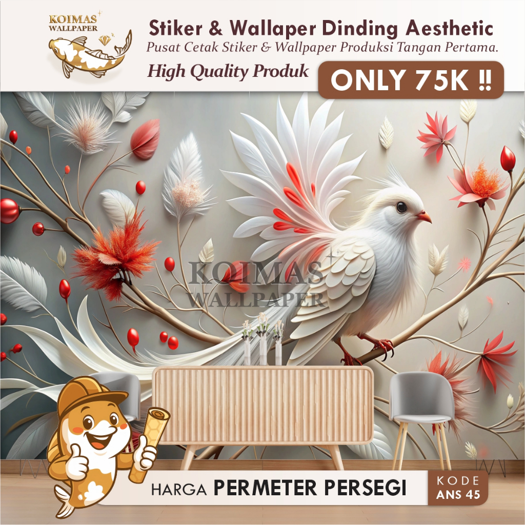 Stiker Wallpaper 3D Motif Burung Elegan Wallpaper Burung3D Premium Kualitas Impor Stiker Dekorasi Di
