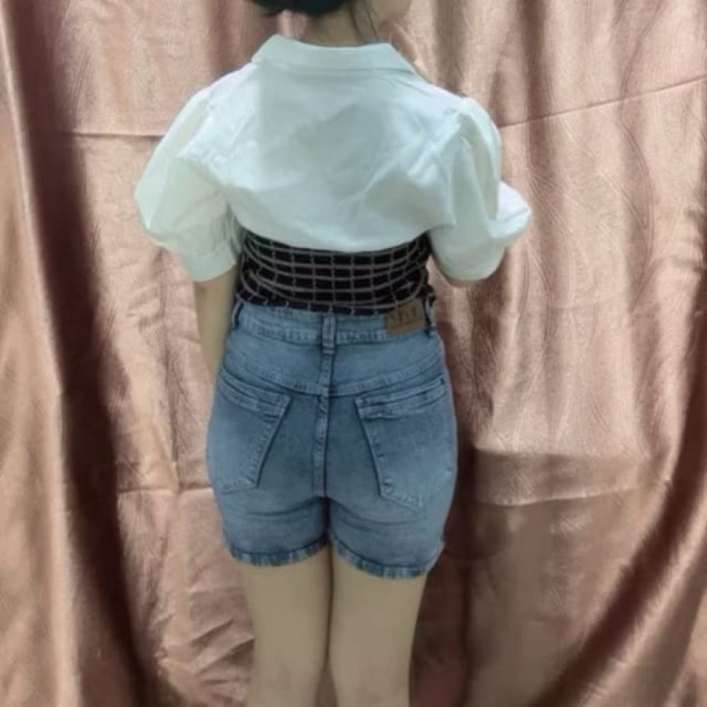 rok celana jeans biru pendek