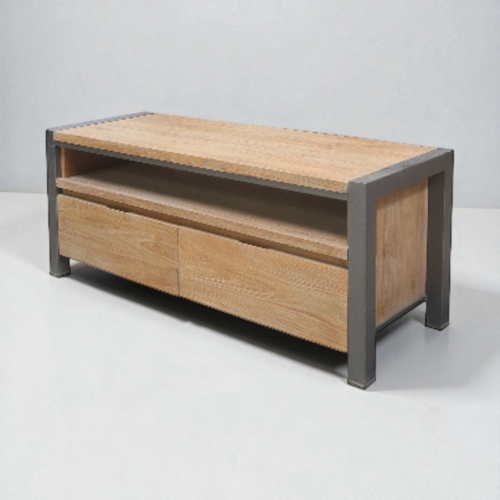 Adiku Meja TV Industrial Minimalis Kayu Jati Daur Ulang 100cm | Rak TV Besi Kokoh Modern