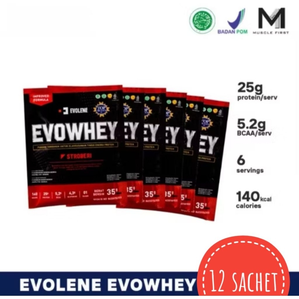 Evelone EVOWHEY Protein Vanilla/ Cokelat / Strawberry 12 Sachet NO BOX  Suplemen Fitness - Suplemen 