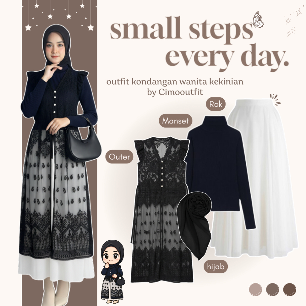 Kondangan Style | Outfit Setelan Remaja Kekinian | OOTD| Outer Tunik + Manset + Rok + Hijab - CM214N