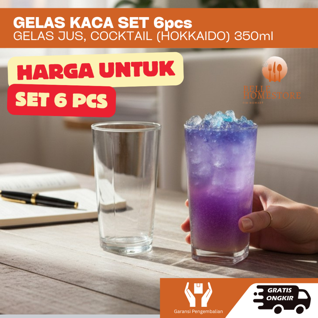 GELAS KACA CITINOVA HOKKAIDO H/B 350ml SET6PC Gelas Jus Juice Aesthetic Lusinan Cafe BELLE.HOMESTORE