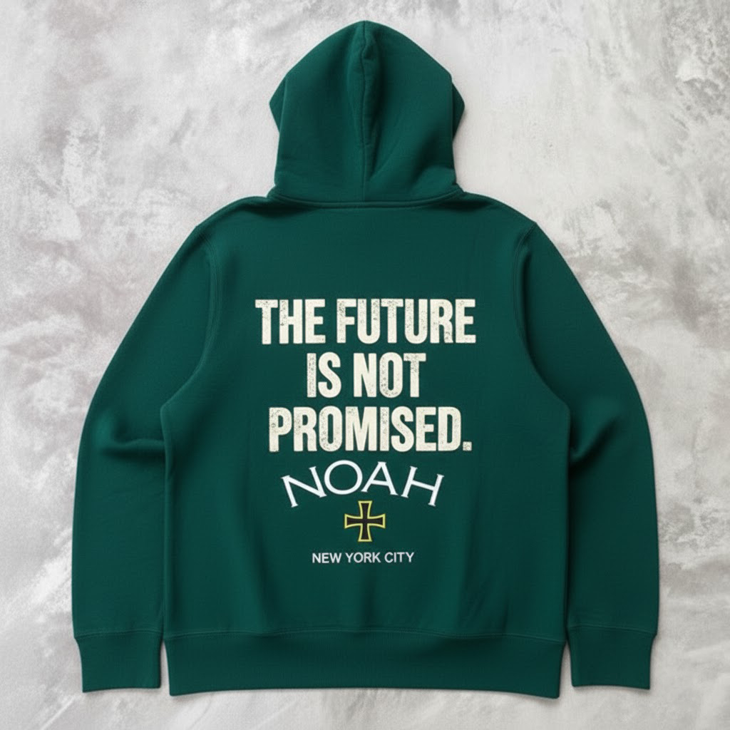 Hoodie Noah NYC Dark Green Logo Cross Pullover - "The Future Is Not Promised" Premium Unisex