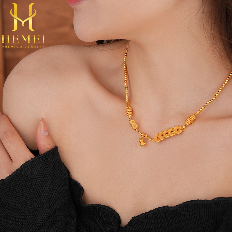 HEMEI KALUNG KOIN EMAS PALSU KALUNG FASHION WANITA KALUNG MEWAH PREMIUM