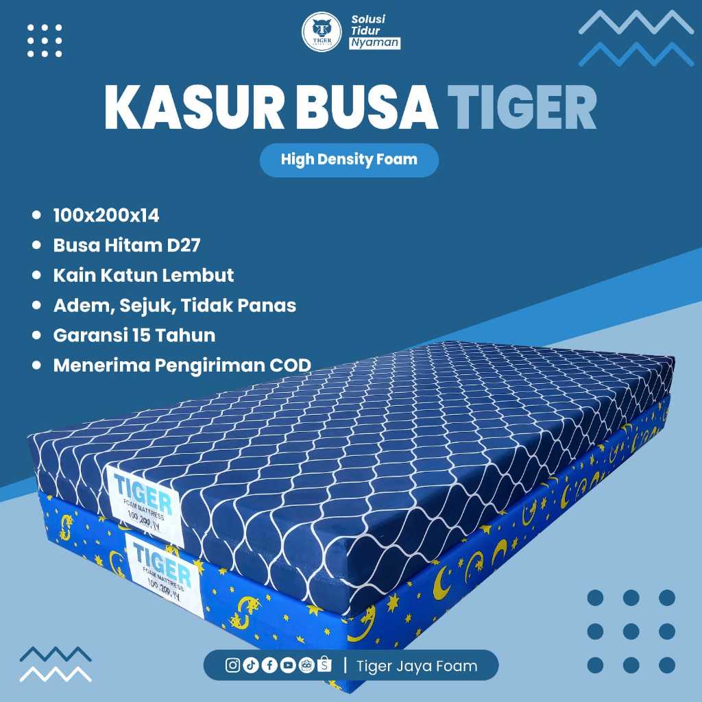 Kasur Busa Super D27 Ukuran 100x200 Tebal 14, 20, 30 cm Motif Custom