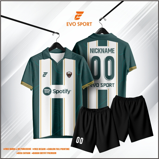 Jersey futsal baju futsal hijau putih gratis nama nomor punggung