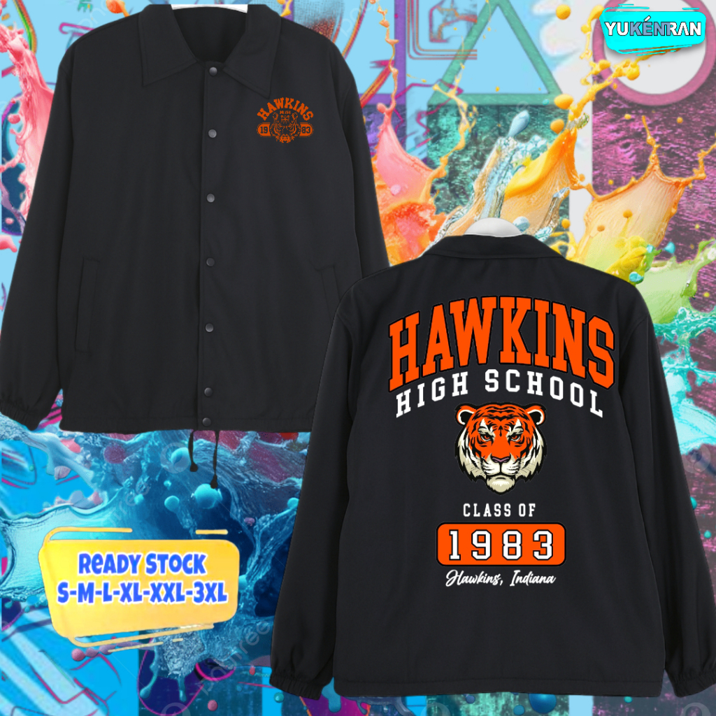 JAKET COACH HIGH SCHOOL HAWKINS DESIGN KECE SIMPLE TRENDY BAHAN WATERPROOF RIDING NYAMAN