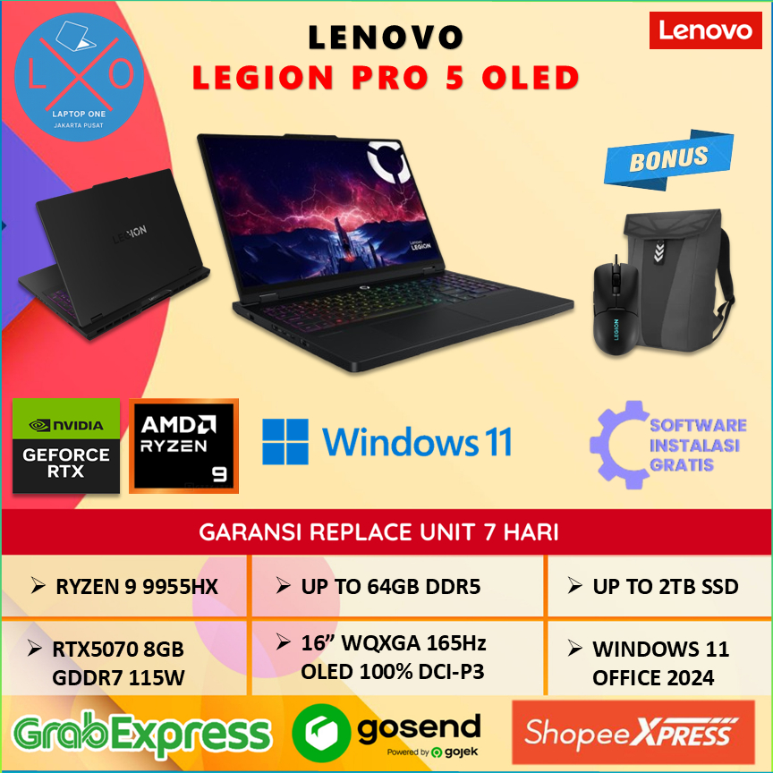Laptop Lenovo Legion Pro 5 OLED RTX5070 8GB Ryzen 9 9955HX 32GB 2TB 16" 2.5K 165Hz Windows 11 + OHS