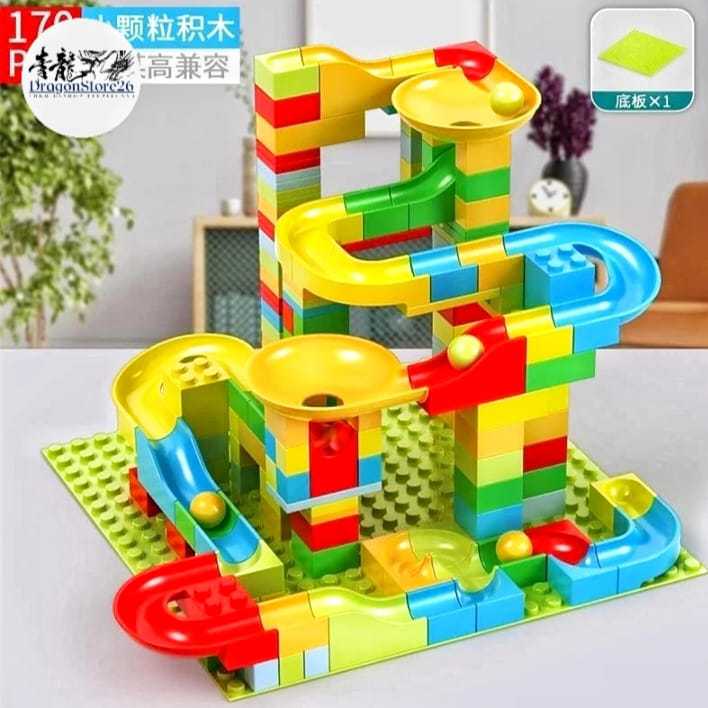 marble run jalur kelereng. building bricks marble race run. mainan anak susun balok dan kelereng