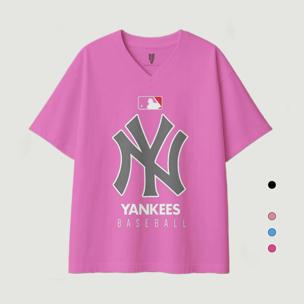 Newface ID Baju Kaos V Neck Oversize NY Yankees Pria Wanita Tshirt Unisex Combed 24s