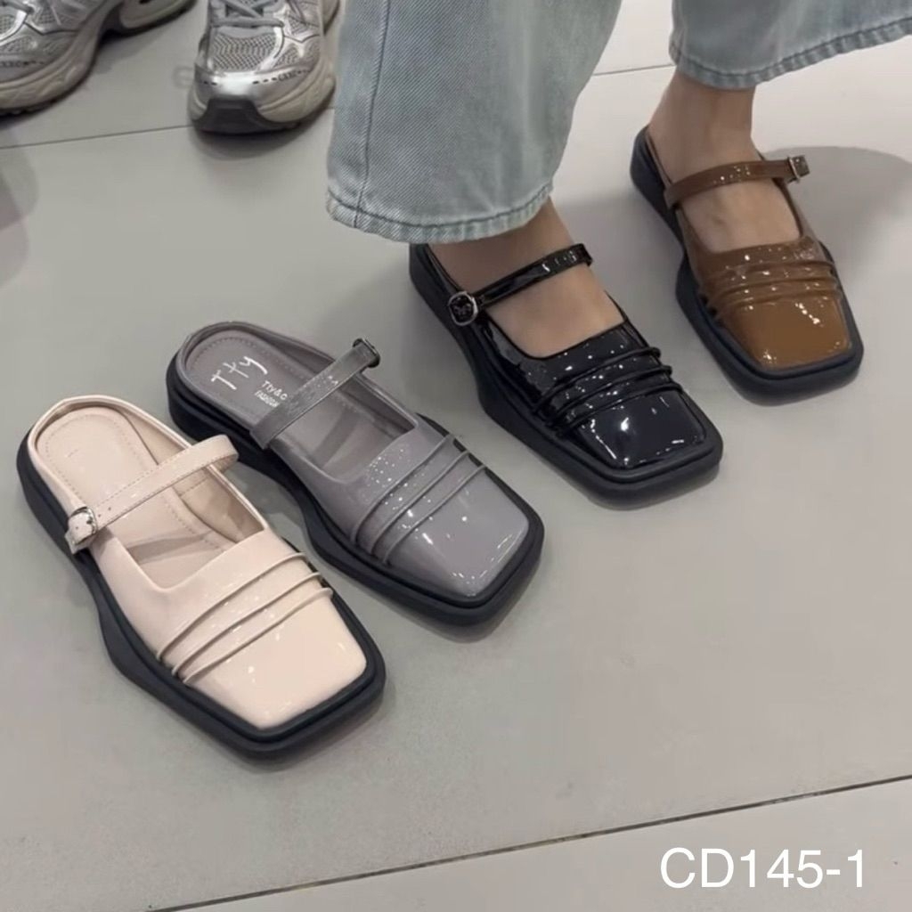 NEW | CD145-1 Sandal Tumit Tahu 2cm Wanita Import loafers sandal sepatu kerja kantor mustard brown s