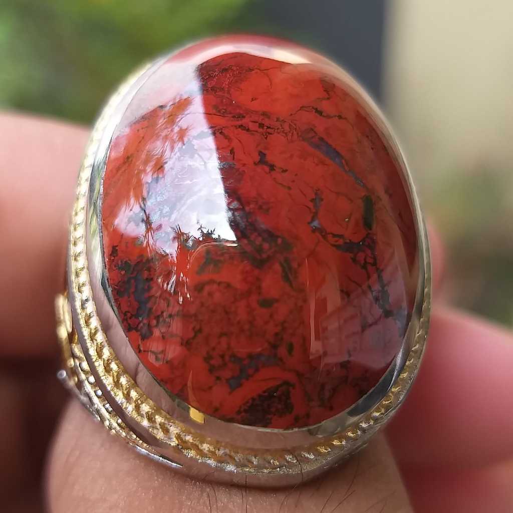 Batu Akik Badar Besi Merah Natural 100% Asli Alam Nempel Magnet Berkarakter Mewah