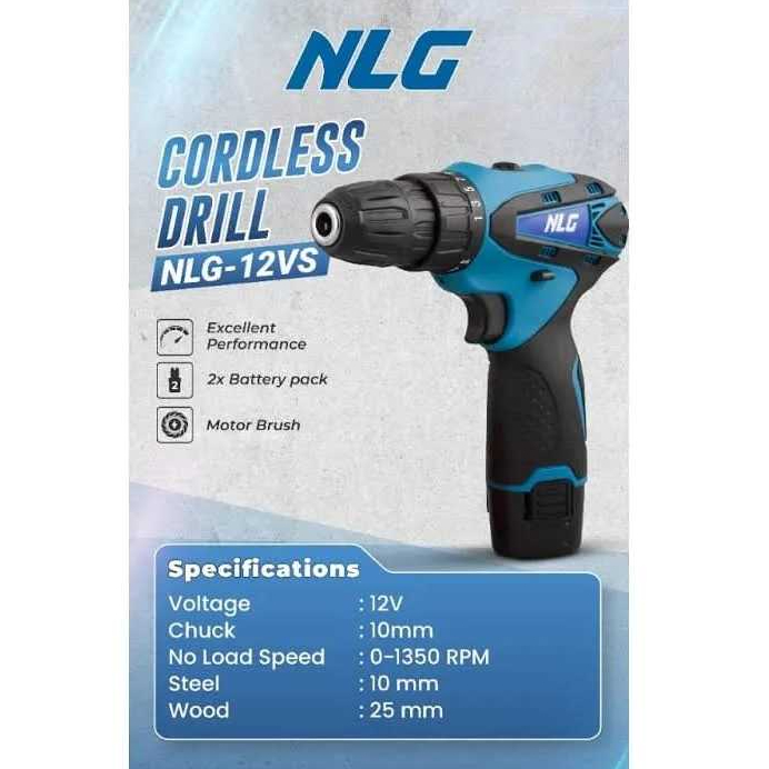 NLG 12VS Bor Baterai Baja Kayu 10mm 12VOLT Cordless Drill Set NLG12VS
