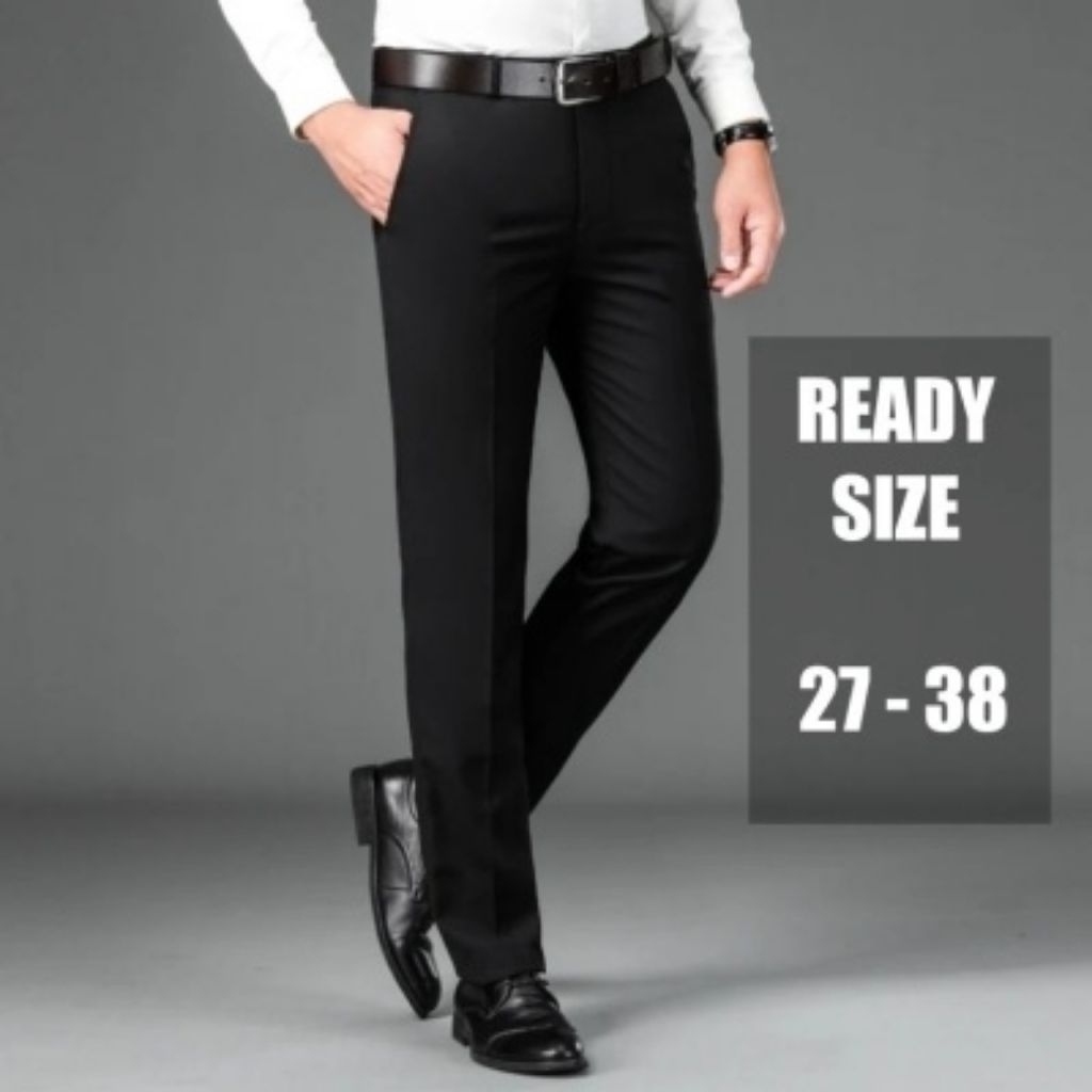 celana bahan calbin hitam formal slimfit - elegant dan anti kusut