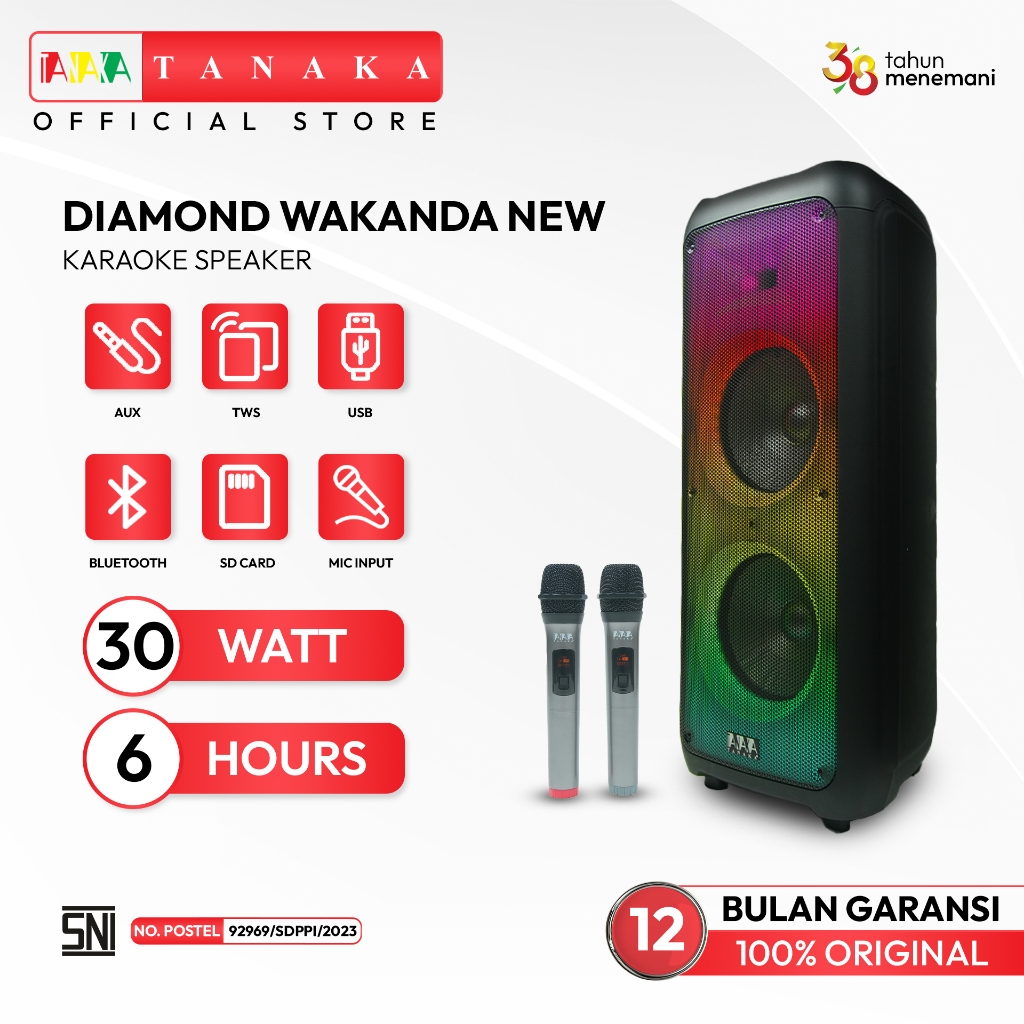 TANAKA Diamond Wakanda NEW Speaker Portable 12/10/8 Inch Bluetooth Indoor Karaoke Wireless Mic