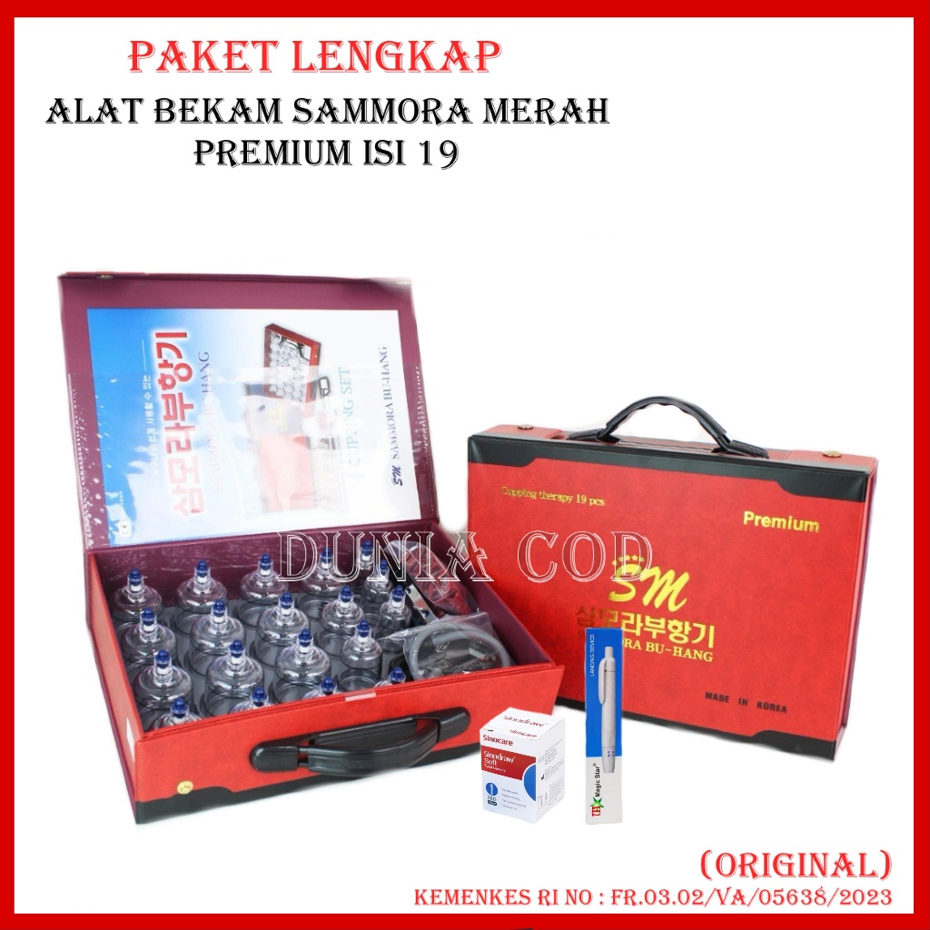 Paket Lengkap Alat Bekam Sammora Korea Isi 19 Tas Merah dan Biru Premium  (Pilih di Variasi) / Kop A