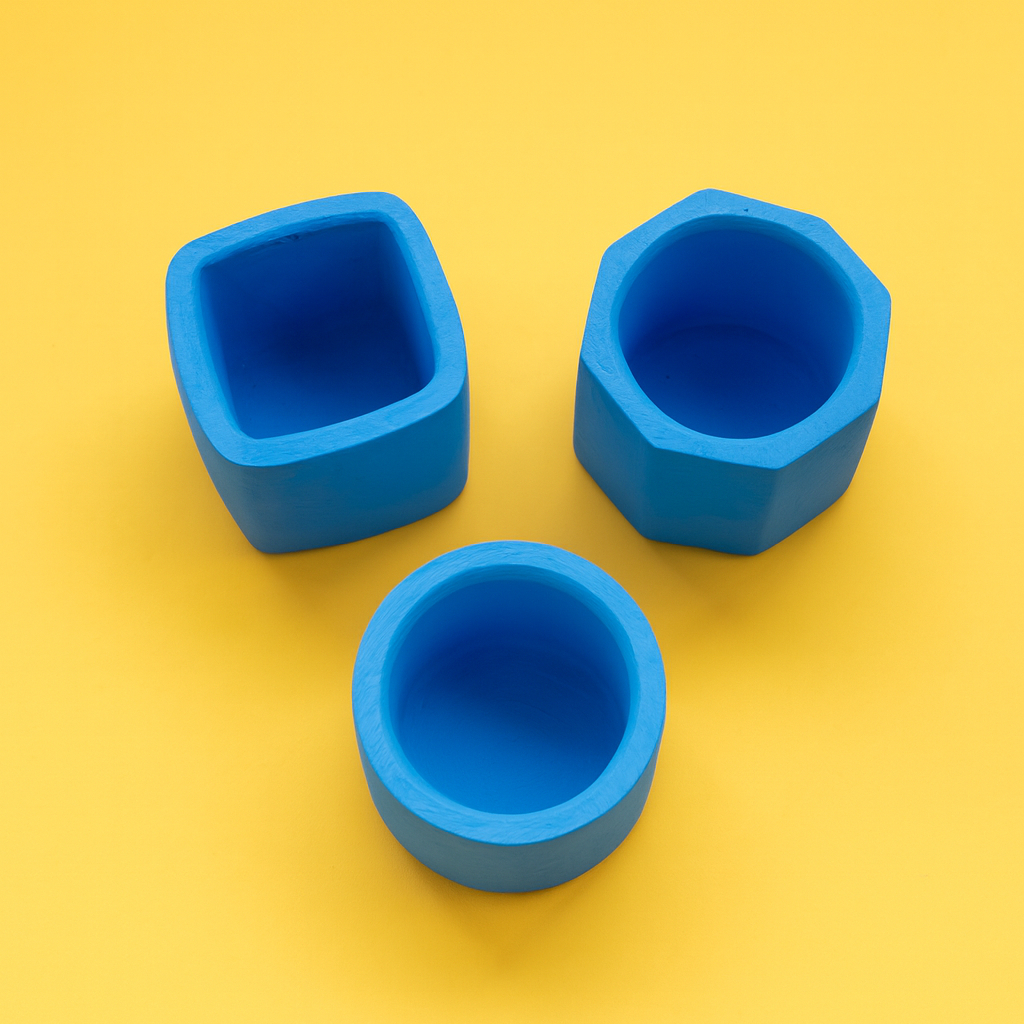 Biru Pot Mini Semen Aesthetic Cocok untuk Sukulen & Kaktus – Bentuk Kotak / Bulat / Hexagonal | Pot 