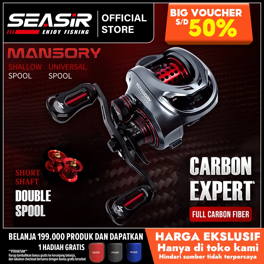 [OFFICIAL] SEASIR MANSORY Reel Pancing Baitcasting, 2 Spool Kumparan + Gagang Pegangan Rangka Serat 