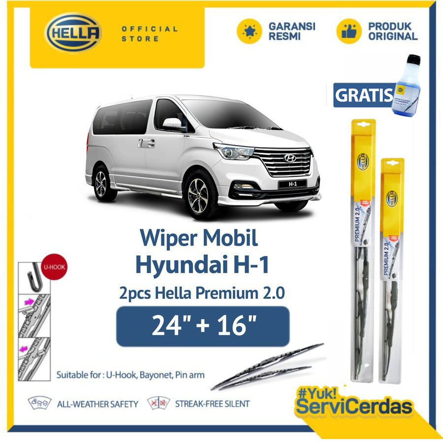 Wiper Mobil Hyundai H-1 24” + 16” (2pcs) - HELLA Premium 2.0